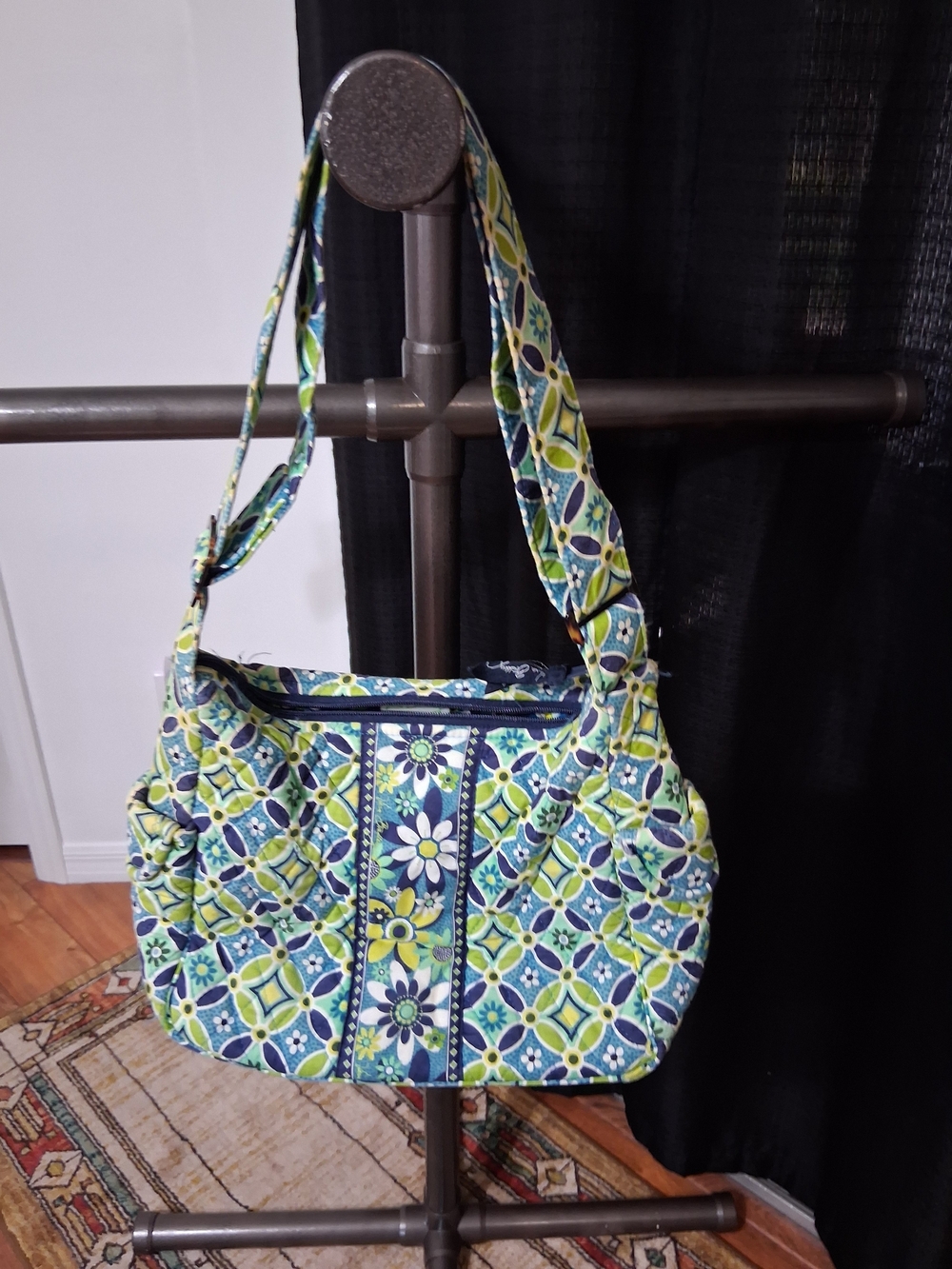 Vera Bradley Quilted Shoulder Bag in Blue, Green & White Floral Tile